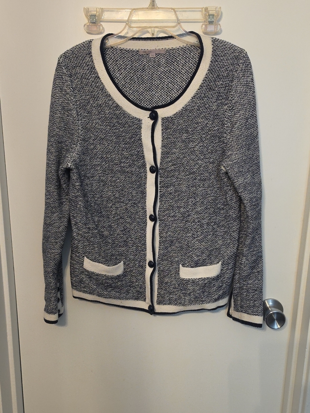 GAP Navy and White Button-Front Cardigan